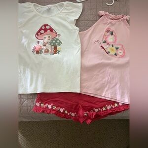 Pink and White Kids Short Set with 2 shirts